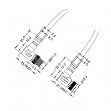 Cable Assembly, A Code - M8 3pins A code male to female right angle molded cable, unshielded, PVC, -10°C~+80°C, 24AWG 0.25mm²